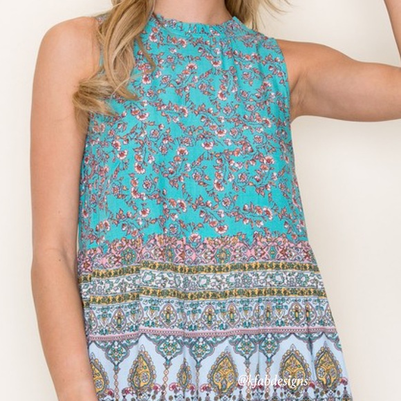 LAST 2! Boho Ruffle Mock Neck Ocean Colors Top! - Picture 7 of 7